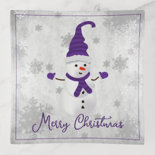 Purple Cute Snowman Trinket Tray