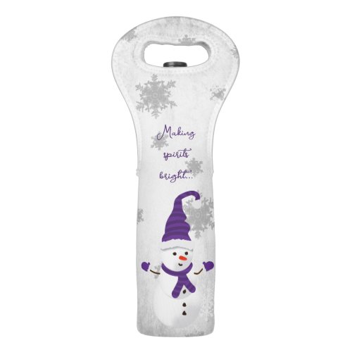 Purple Cute Snowman Wine Tote