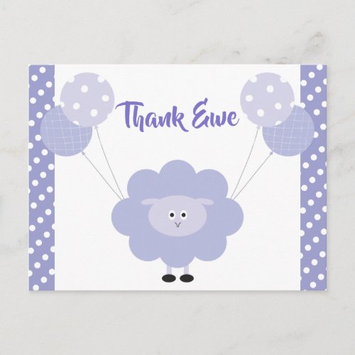 Purple Cute Sweet Lamb Baby Shower Thank You Postcard