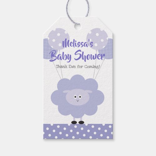 Purple Cute Sweet Lamb Gender Neutral Baby Shower Gift Tags
