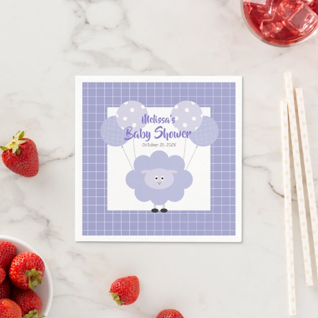 Purple Cute Sweet Lamb Modern Simple Baby Shower Napkins (Insitu)