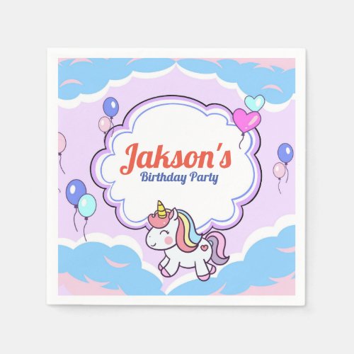 Purple Cute Unicorn Birthday Party Paper Napkin