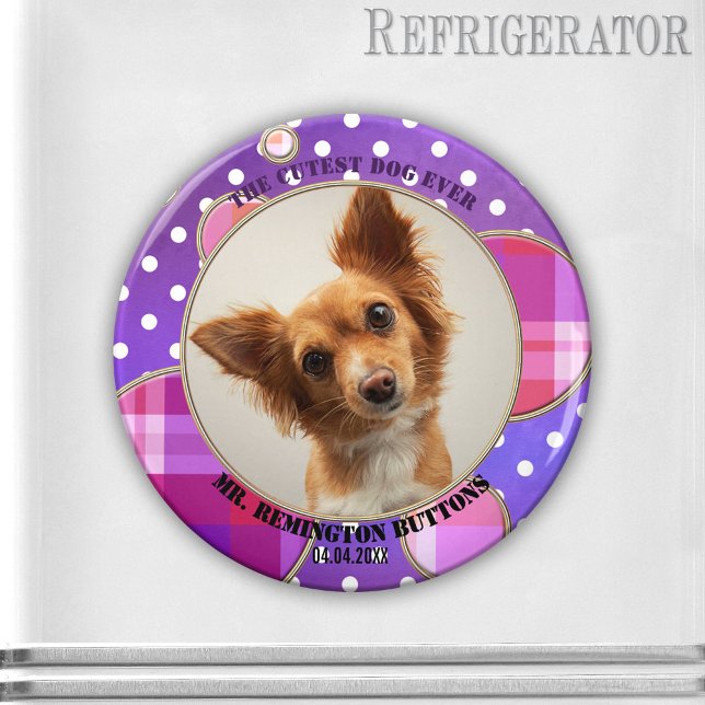 Purple Cutest Pet Keepsake Custom Photo Magnet (Cute photo frame magnet featuring your custom photo framed by a modern purple artistic design)