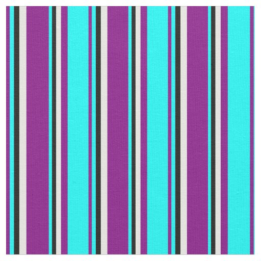 Purple, Cyan, Black, and Mint Cream Stripes Fabric