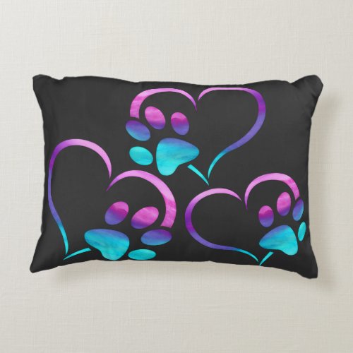 Purple Cyan Dog paw Print Heart 