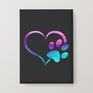 Purple Cyan Dog paw Print Heart Button