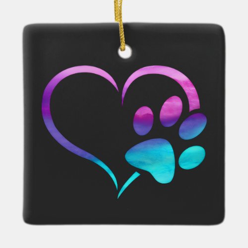 Purple Cyan Dog paw Print Heart 