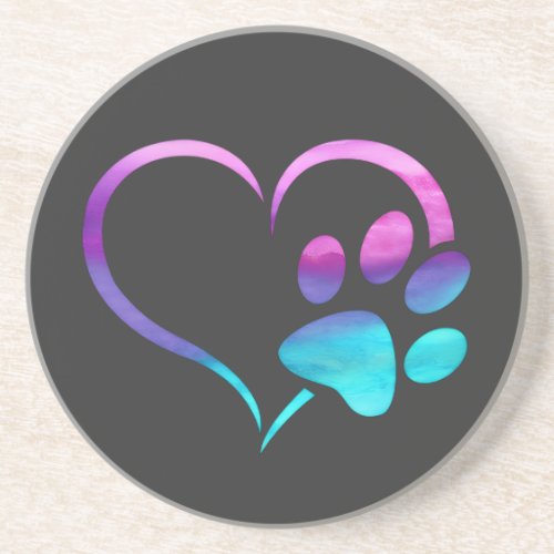 Purple Cyan Dog paw Print Heart 