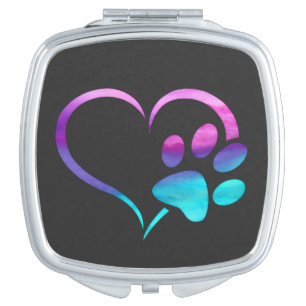 Purple Cyan Dog paw Print Heart Compact Mirror