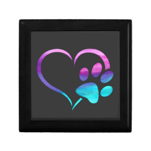 Purple Cyan Dog paw Print Heart  Gift Box