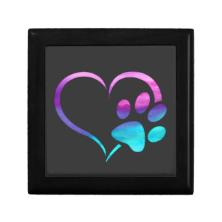Purple Cyan Dog paw Print Heart Gift Box