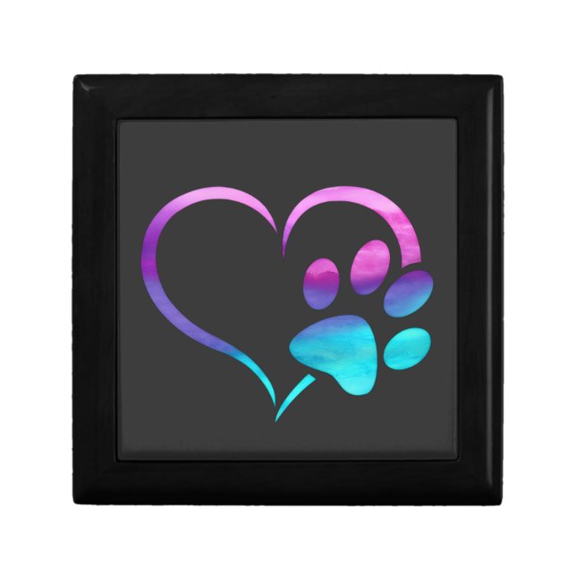 Purple Cyan Dog paw Print Heart  Gift Box (Front)