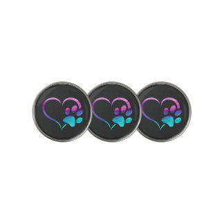 Purple Cyan Dog paw Print Heart Golf Ball Marker