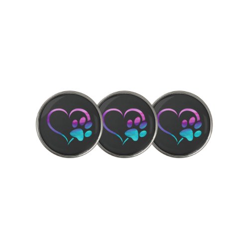 Purple Cyan Dog paw Print Heart 