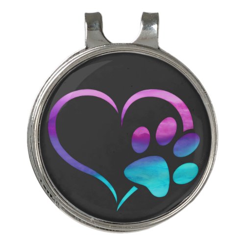 Purple Cyan Dog paw Print Heart 
