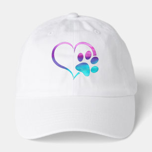 Purple Cyan Dog paw Print Heart  Hat