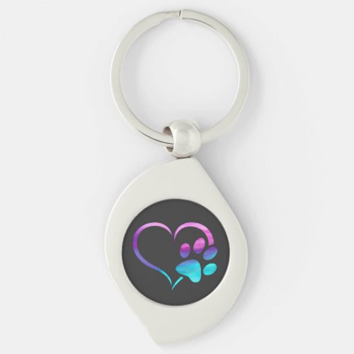 Purple Cyan Dog paw Print Heart 