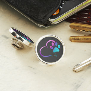 Purple Cyan Dog paw Print Heart Lapel Pin