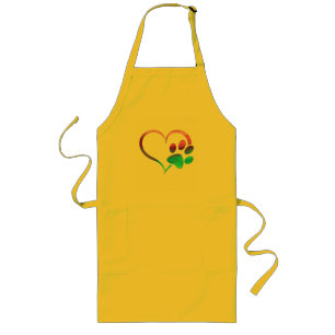 Purple Cyan Dog paw Print Heart Long Apron
