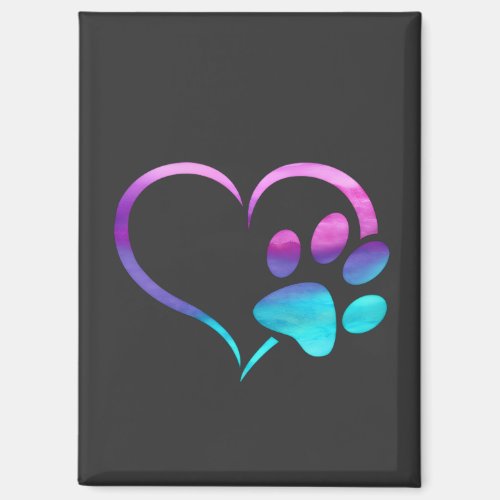 Purple Cyan Dog paw Print Heart 
