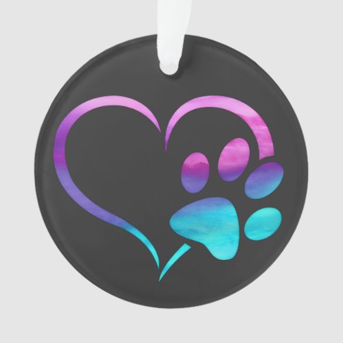 Purple Cyan Dog paw Print Heart 