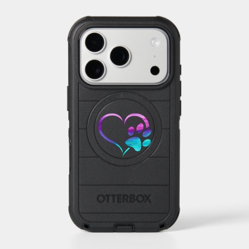 Purple Cyan Dog paw Print Heart 