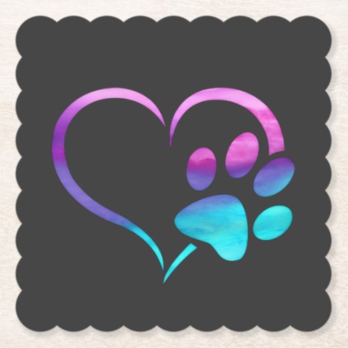 Purple Cyan Dog paw Print Heart 