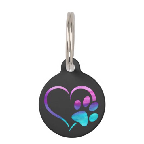 Purple Cyan Dog paw Print Heart 