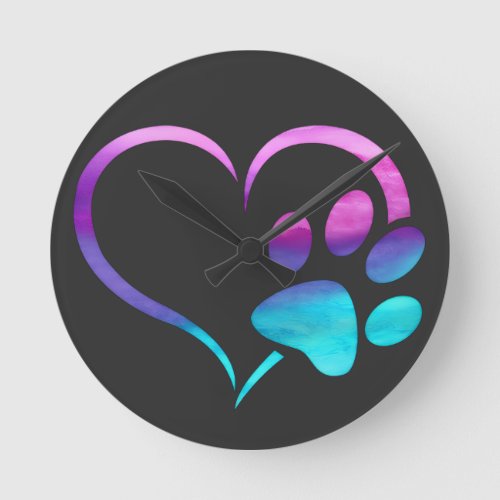 Purple Cyan Dog paw Print Heart 