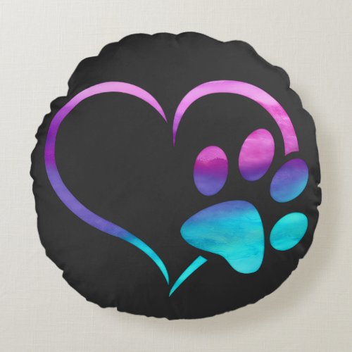 Purple Cyan Dog paw Print Heart 