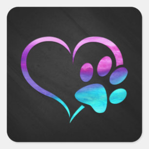 Purple Cyan Dog paw Print Heart Square Sticker