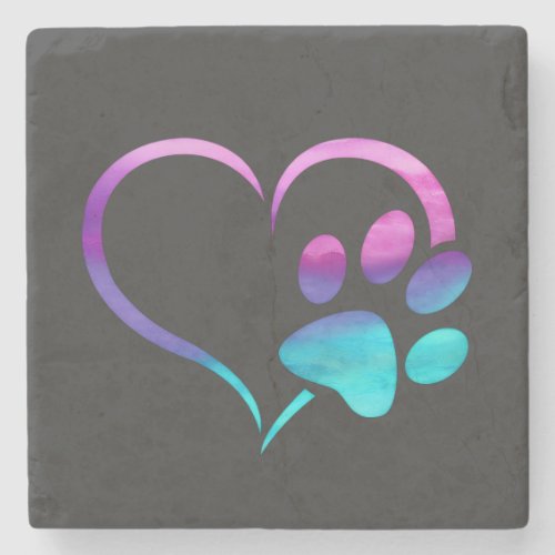 Purple Cyan Dog paw Print Heart 