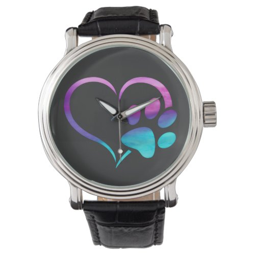 Purple Cyan Dog paw Print Heart 