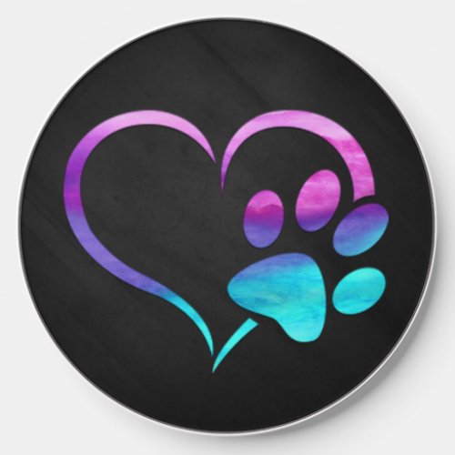 Purple Cyan Dog paw Print Heart 