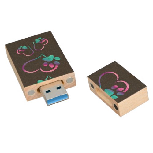 Purple Cyan Dog paw Print Heart 