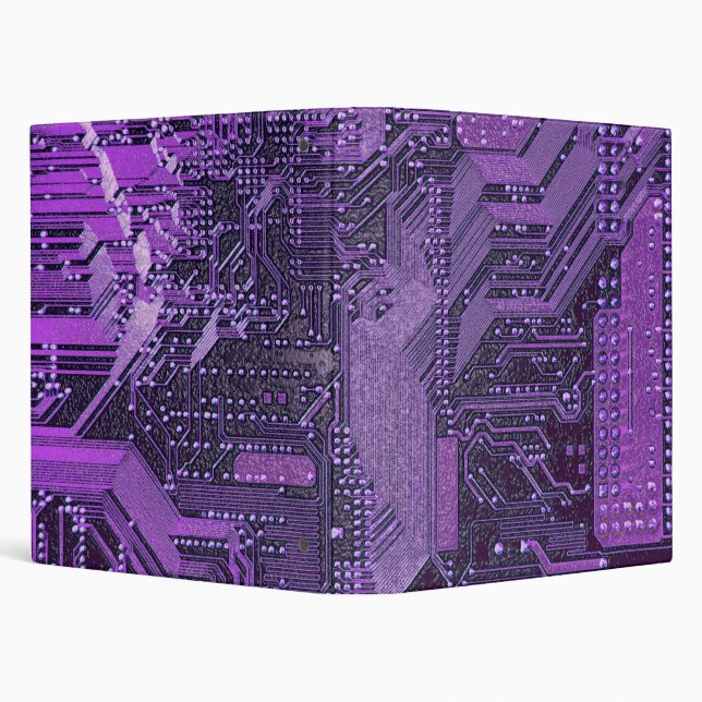 Purple Cyber Circuit Board Tech Art Electronics 3 Ring Binder (Background)