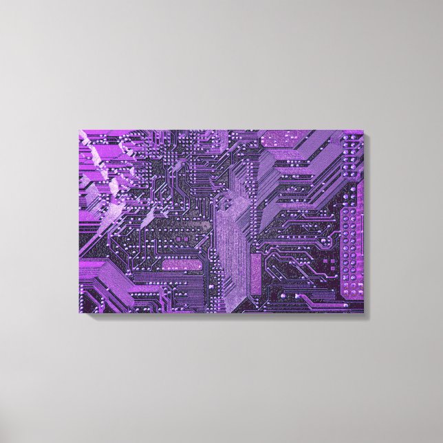 Purple Cyber Circuit Board Tech Art Electronics Canvas Print (Front)