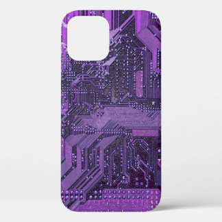 Purple Cyber Circuit Board Tech Art Electronics iPhone 12 Case