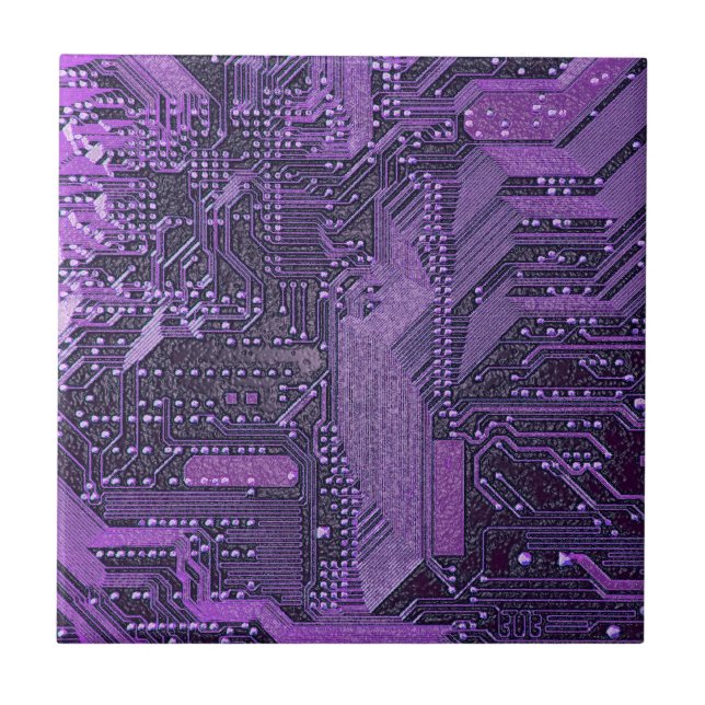 Purple Cyber Circuit Board Tech Art Electronics Ceramic Tile (Front)