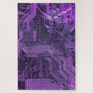 Purple Cyber Circuit Board Tech Art Electronics Jigsaw Puzzle