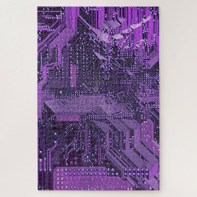 Purple Cyber Circuit Board Tech Art Electronics Jigsaw Puzzle (Vertical)
