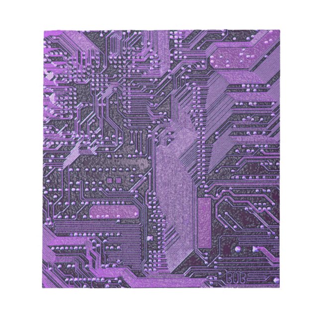 Purple Cyber Circuit Board Tech Art Electronics Notepad (Front)