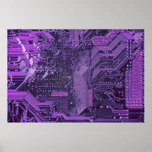 Purple Cyber Circuit Board Tech Art Electronics Poster