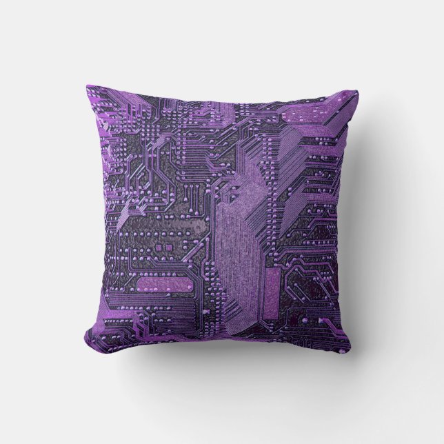 Purple Cyber Circuit Board Tech Art Electronics Throw Pillow (Front)