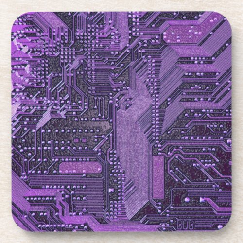 Purple Cyber Circuit Board Tech Electronics Beverage Coaster