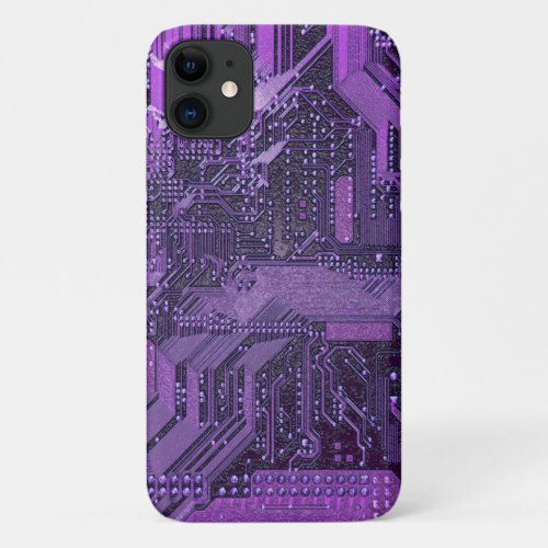 Purple Cyber Circuit Board Tech Electronics iPhone 11 Case