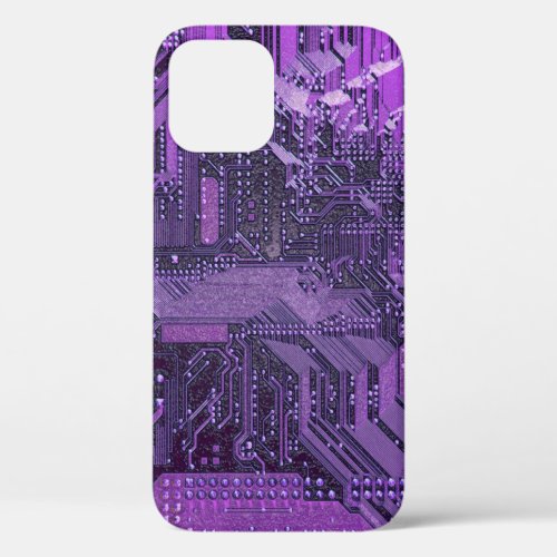 Purple Cyber Circuit Board Tech Electronics iPhone 12 Case