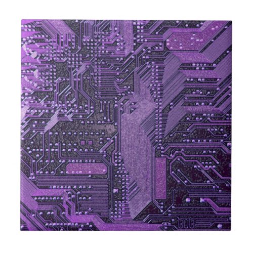 Purple Cyber Circuit Board Tech Electronics Ceramic Tile