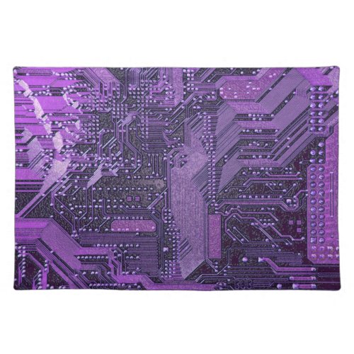 Purple Cyber Circuit Board Tech Electronics Cloth Placemat