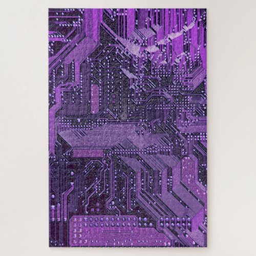 Purple Cyber Circuit Board Tech Electronics Jigsaw Puzzle